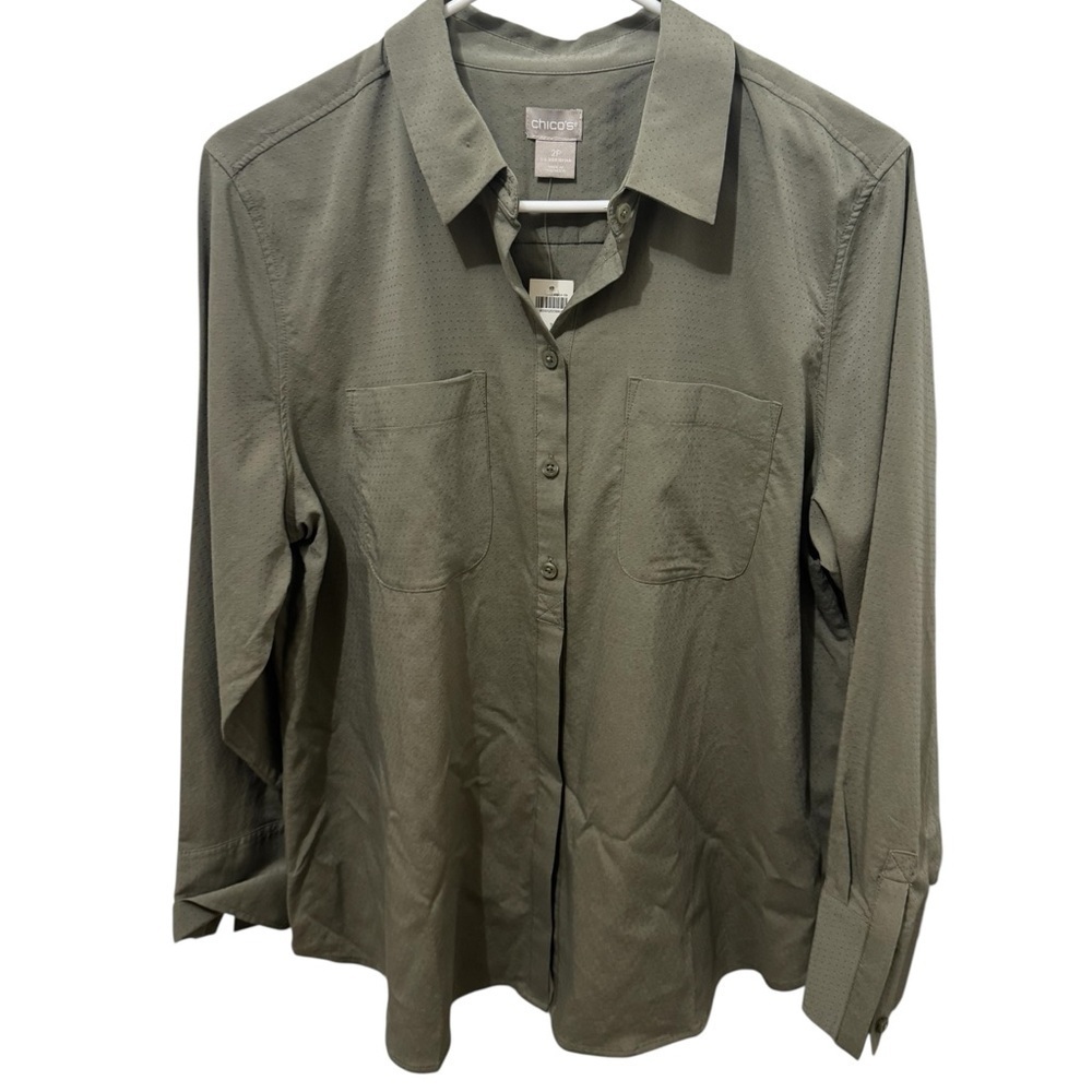 Chico's Sage Green Half Placket Blouse Size Large Petite